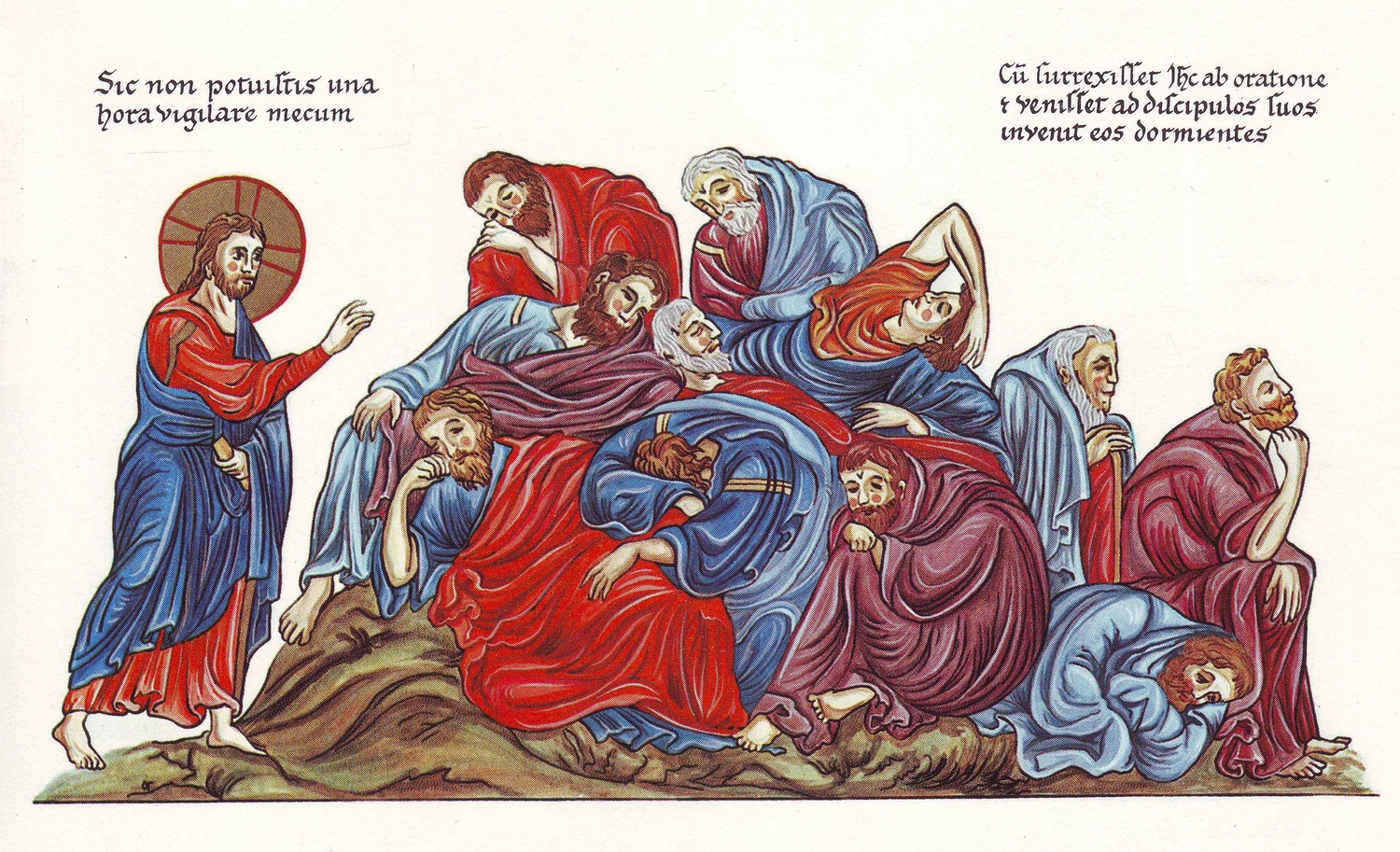 Jesus finds the Apostles asleep after He prays in the garden (Hortus Deliciarum, 1175 AD) img
